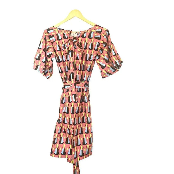 Odeeh Guitar Print Dress Pink Flamingo Size 32 - Picture 2 of 12